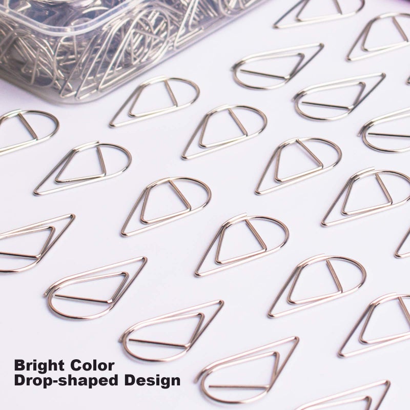 VENCINK 300 Pieces Silver Cute Paper Clips Smooth Stainless Steel Drop-Shaped Wire Small Paperclips for Office Supplies Wedding Women Girls Kids School Students Paper Document Organizing by VENCINK - Image 2